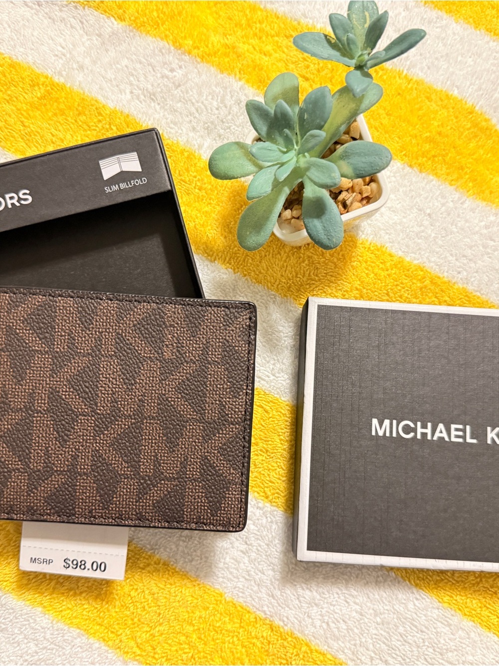 Michael Kors Monogram Brown & Black Slim Billfold Card Holder
